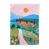 Scenic Landscape Photographic Print, Mountain View Art, Floral Meadow Photo, Colorful Nature Artwork, Sunny Sky Print - Tawshia